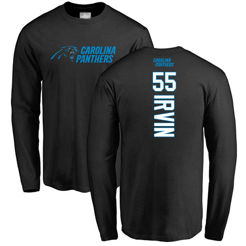 Carolina Panthers Men Black Bruce Irvin Backer NFL Football #55 Long Sleeve T Shirt->carolina panthers->NFL Jersey